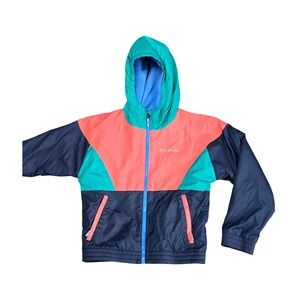 Columbia Kids Color Block Hooded Jacket Fleece Lined Windbreaker Size S